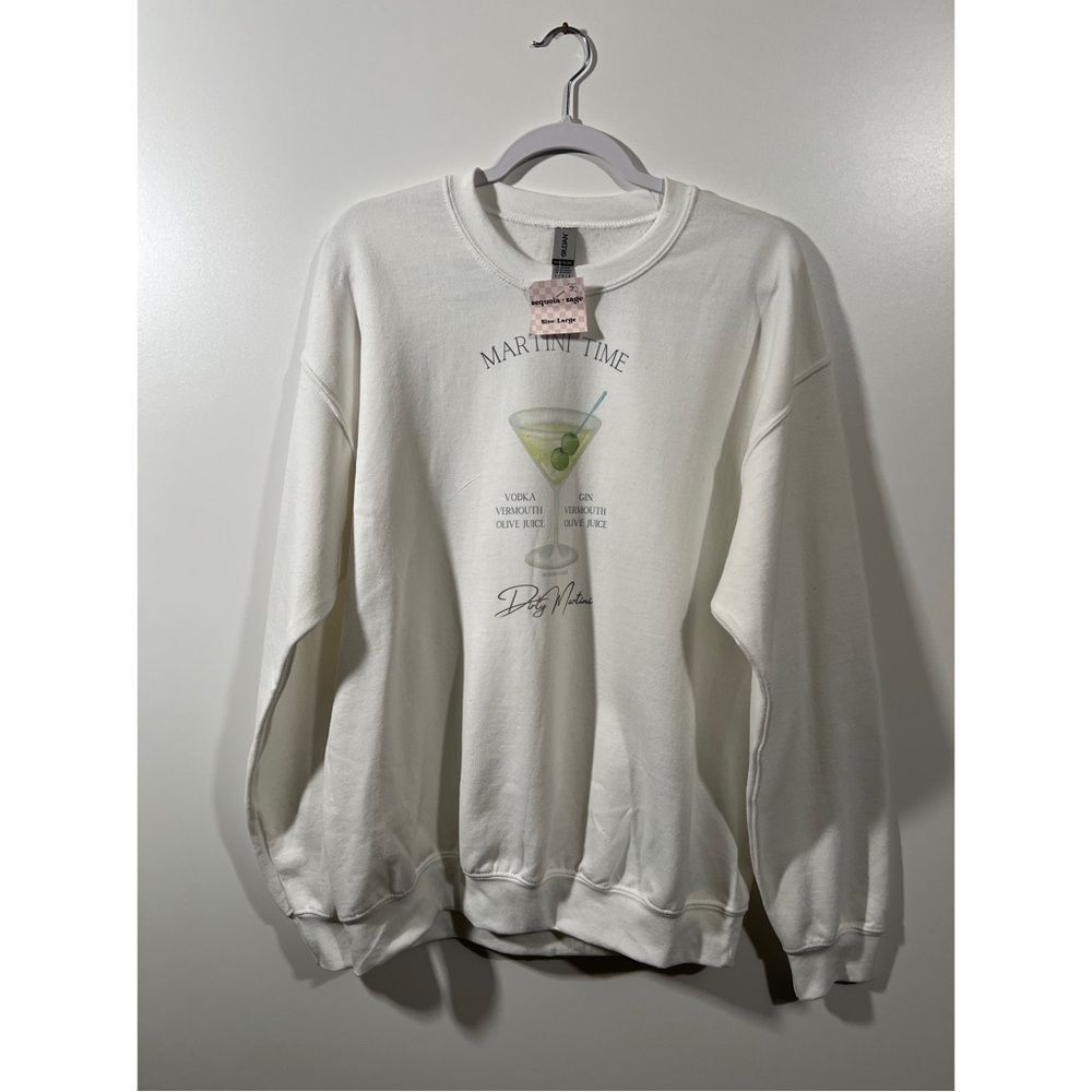 Dirty Martini White Crewneck Sweatshirt Size Large Boutique Martini Time